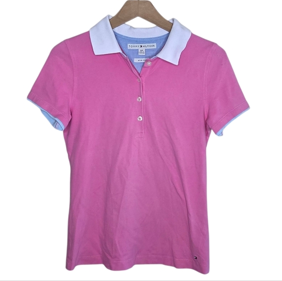 Tommy Hilfiger | Y2K Pink Short Sleeve Slim Fit Polo White Collar Size Small - Picture 6 of 6